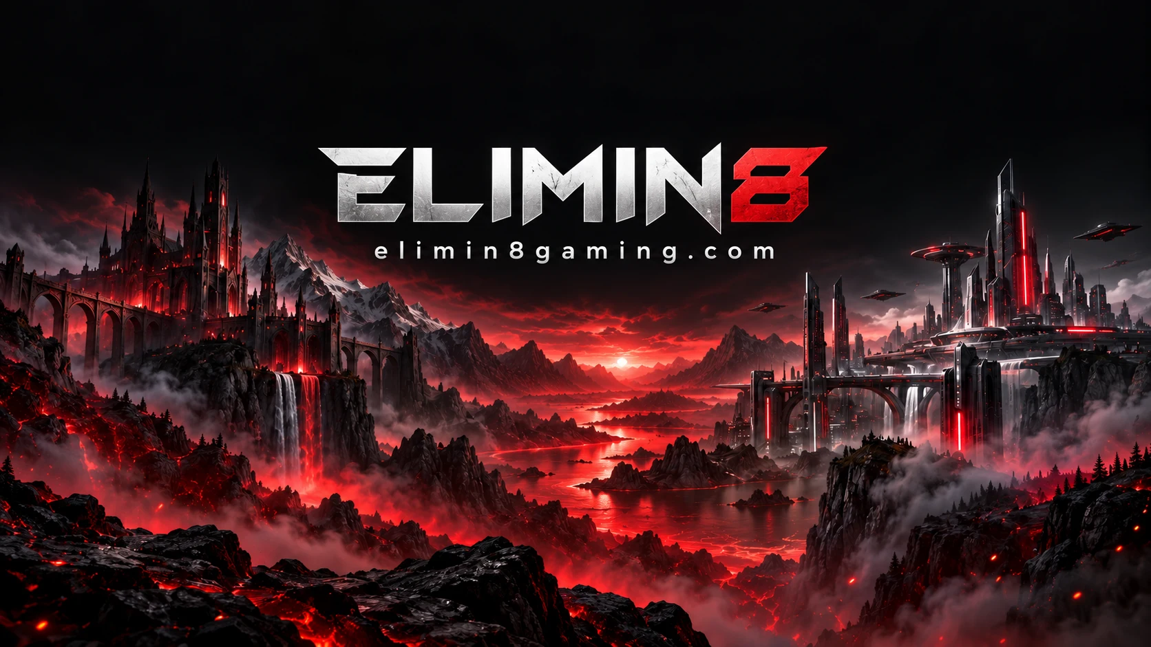 Univers ELIMIN8 rouge et noir, entre fantasy et science-fiction